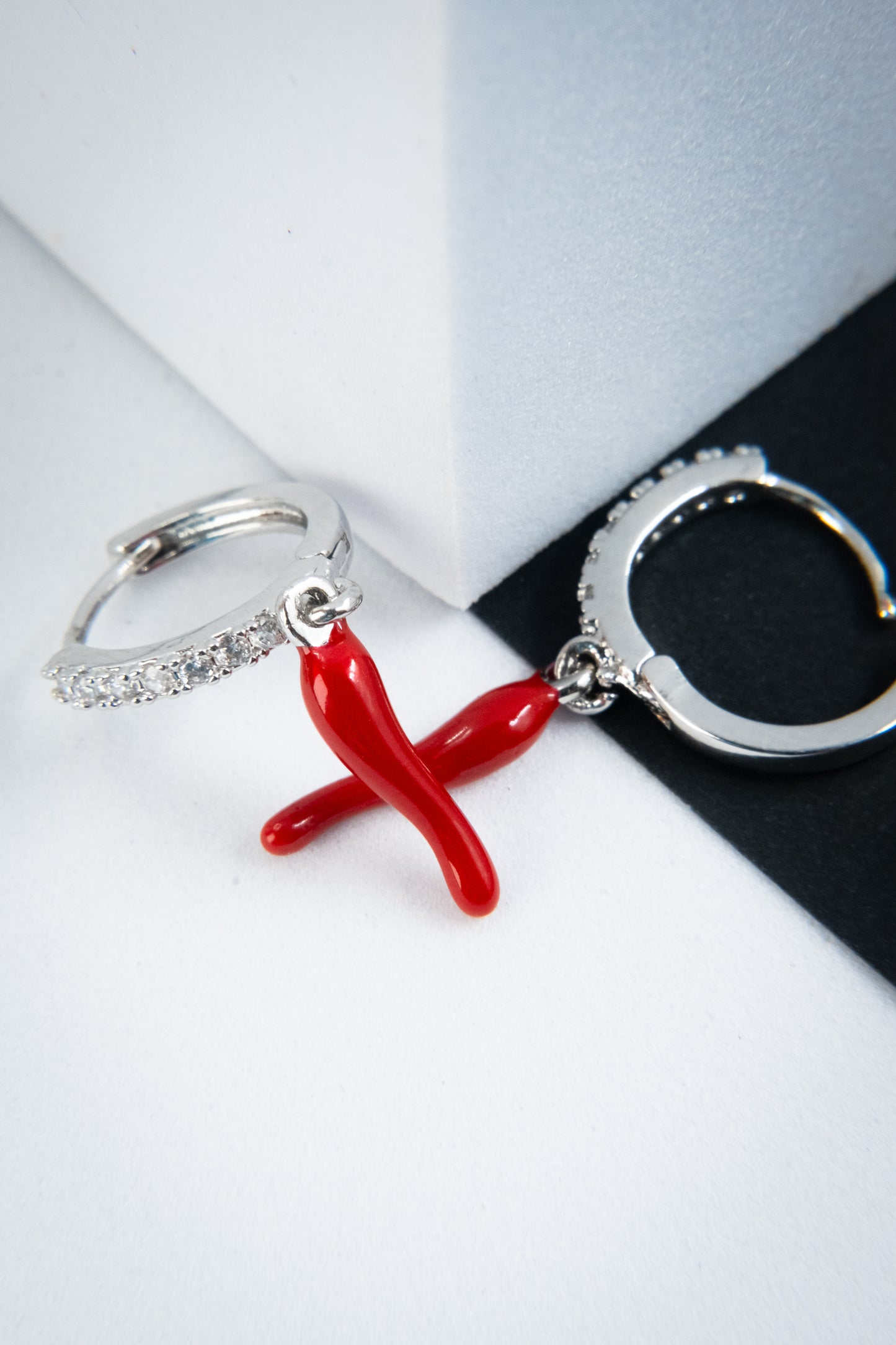 ORECCHINI CORNETTO ARGENTO & ROSSO