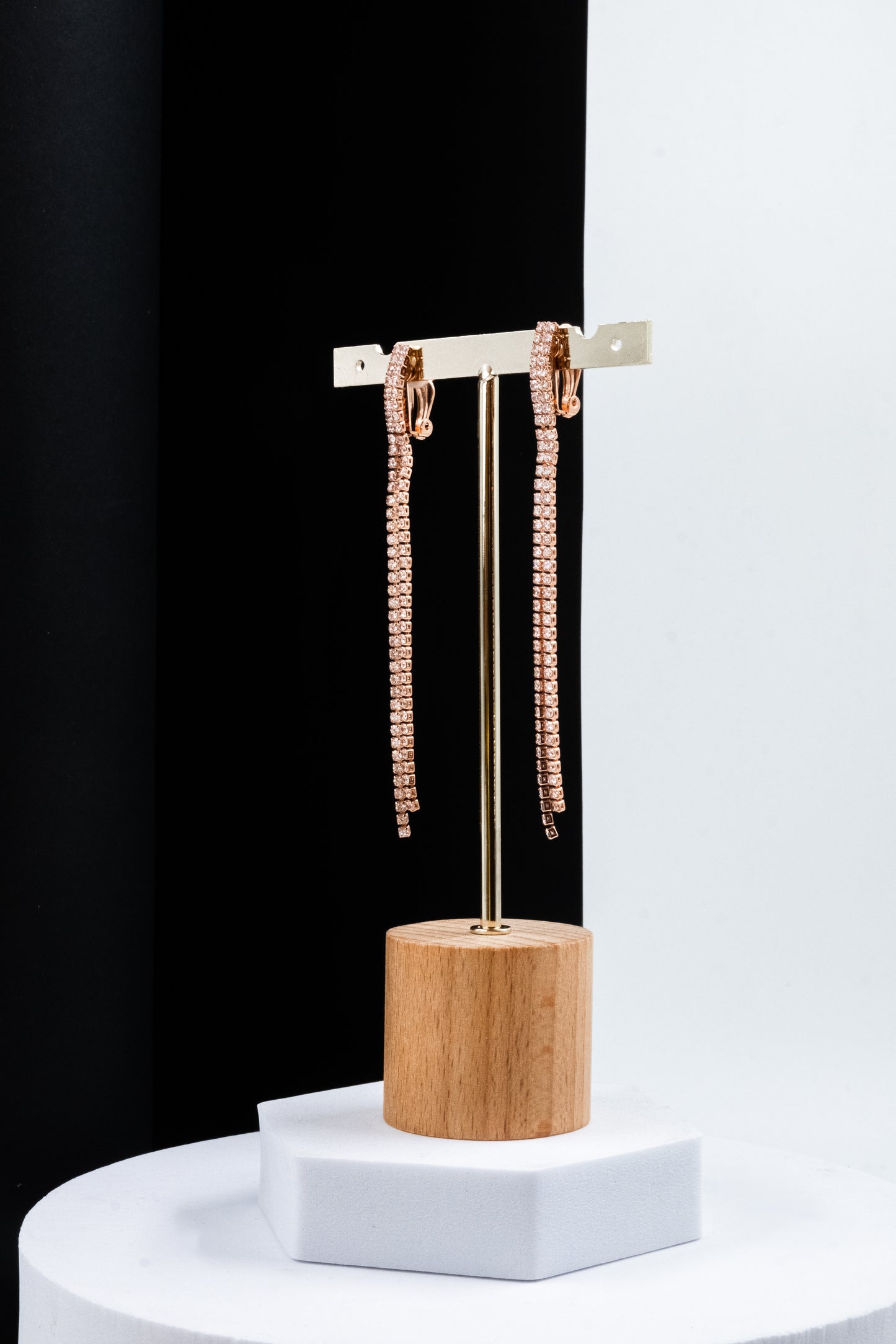 ORECCHINI CLIP 2 FILI STRASS ORO ROSA