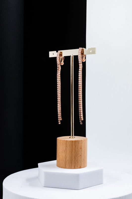 ORECCHINI CLIP 2 FILI STRASS ORO ROSA