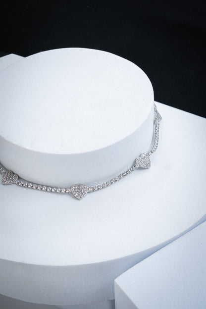 COLLANA CHOKER TENNIS CUORI ARGENTO