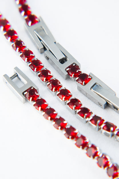 BRACCIALE TENNIS ARGENTO & ROSSO