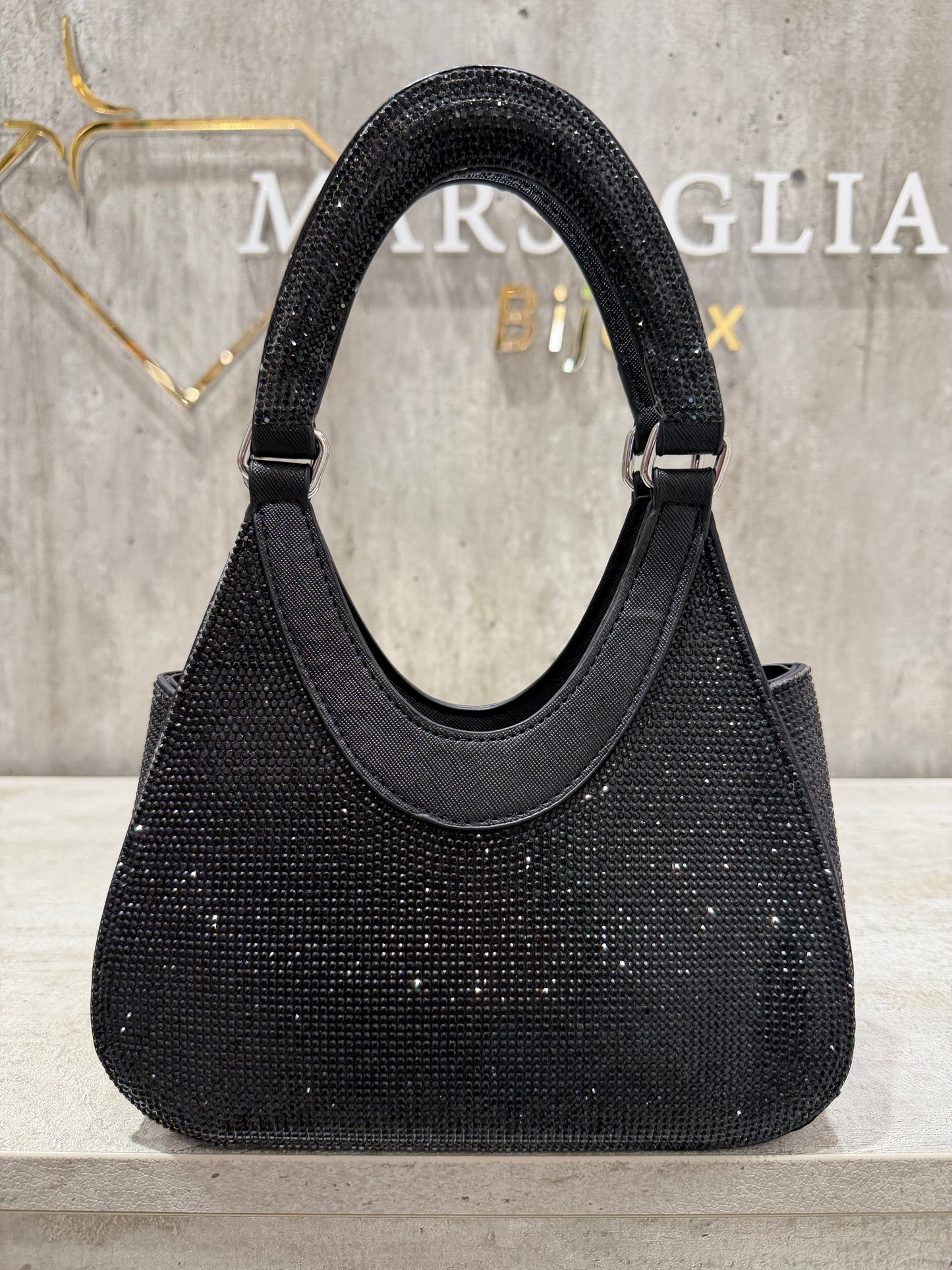 POCHETTE GLITTER RIGIDA NERO