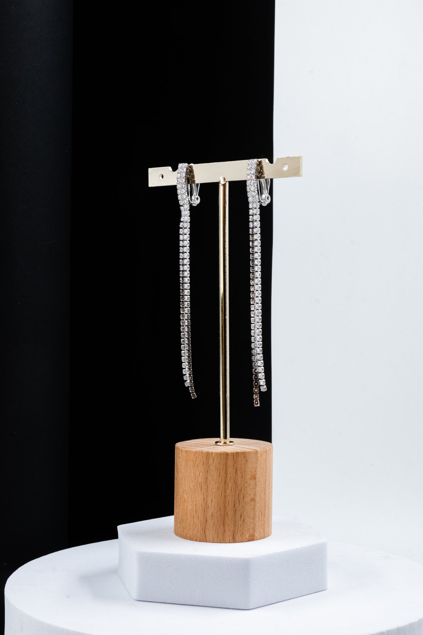 ORECCHINI CLIP 2 FILI STRASS ARGENTO