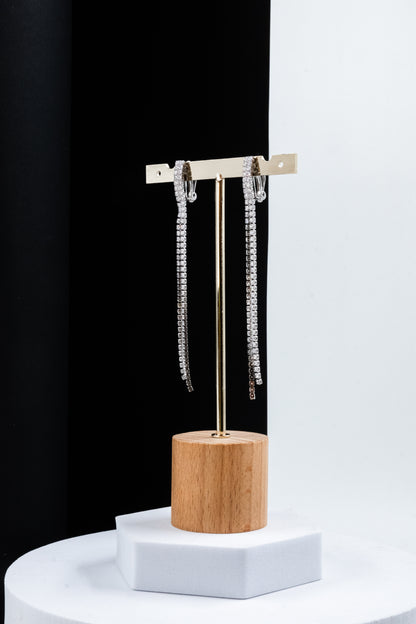 ORECCHINI CLIP 2 FILI STRASS ARGENTO