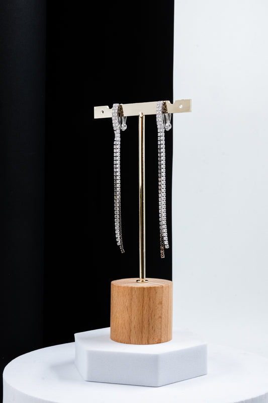 ORECCHINI CLIP 2 FILI STRASS ARGENTO