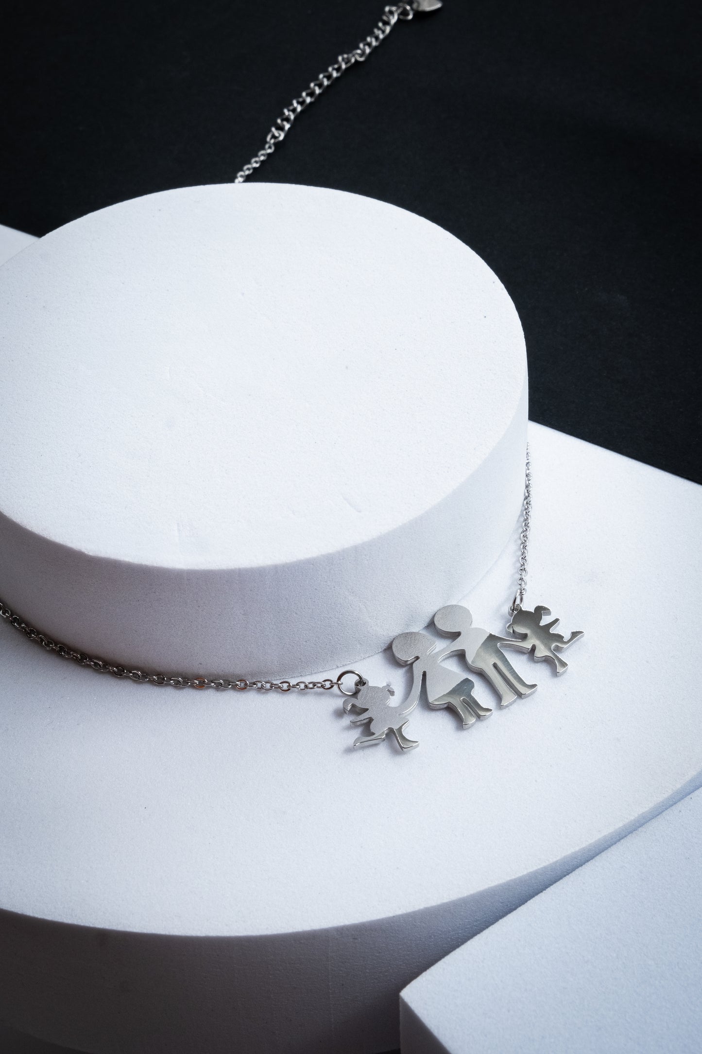 COLLANA MAMMA,PAPÀ & 2 FIGLIE ARGENTO