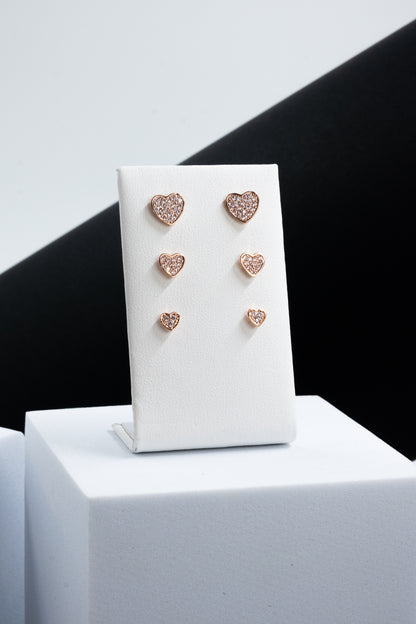 SET ORECCHINI CUORI CRISTALLI ORO ROSA