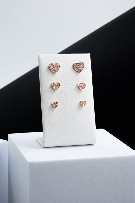 SET ORECCHINI CUORI CRISTALLI ORO ROSA