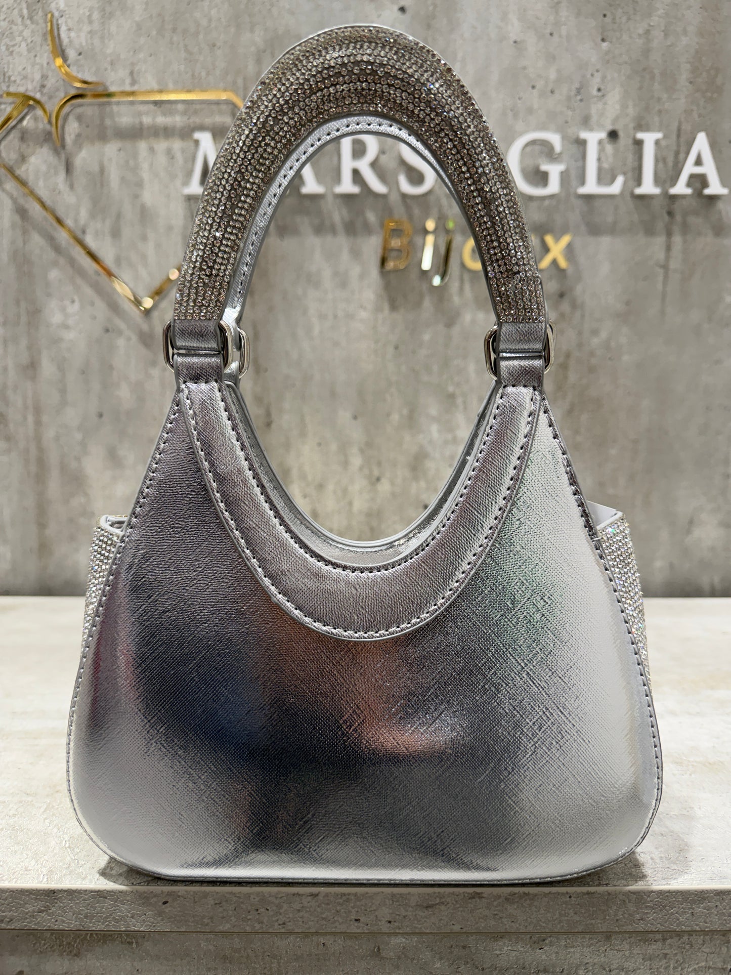 POCHETTE GLITTER RIGIDA ARGENTO