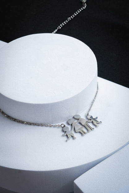 COLLANA MAMMA,PAPÀ & 2 FIGLI ARGENTO
