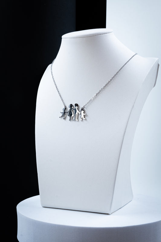 COLLANA MAMMA,PAPÀ & 2 FIGLI ARGENTO