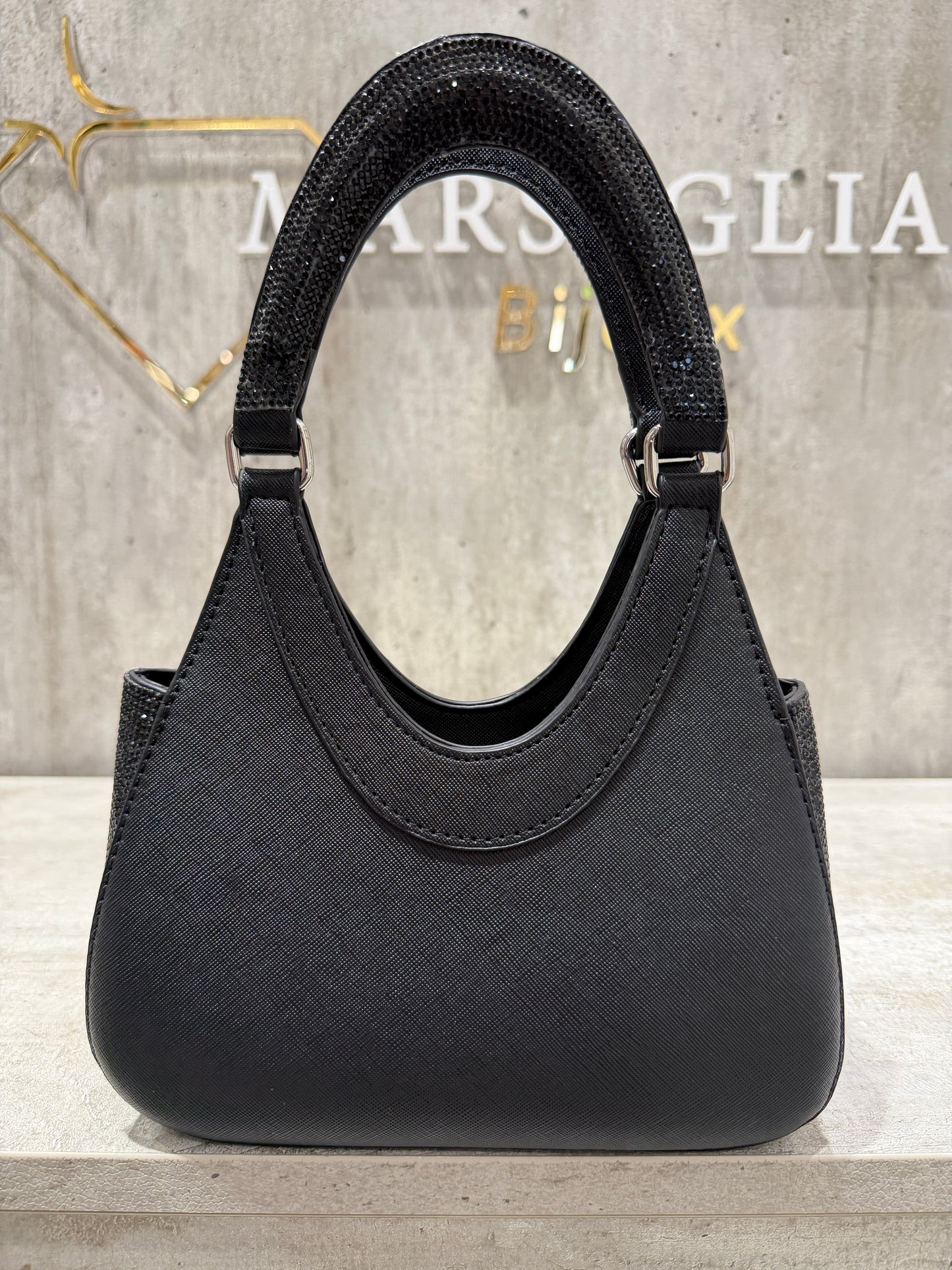 POCHETTE GLITTER RIGIDA NERO