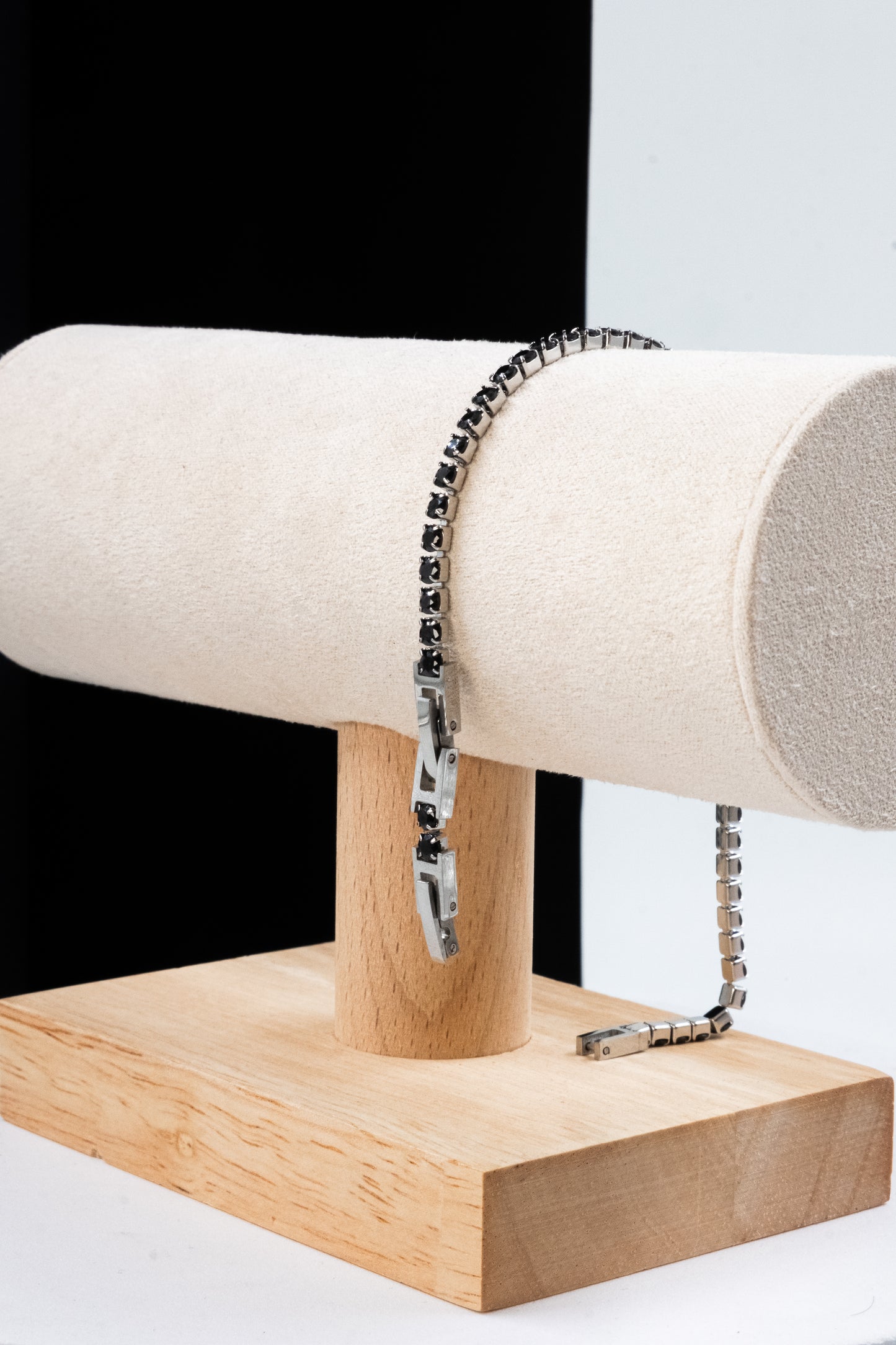 BRACCIALE TENNIS ARGENTO & NERO