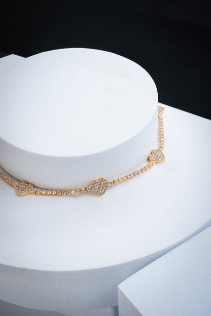 COLLANA CHOKER TENNIS CUORI ORO