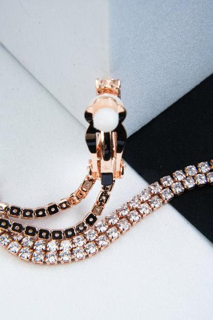 ORECCHINI CLIP 2 FILI STRASS ORO ROSA