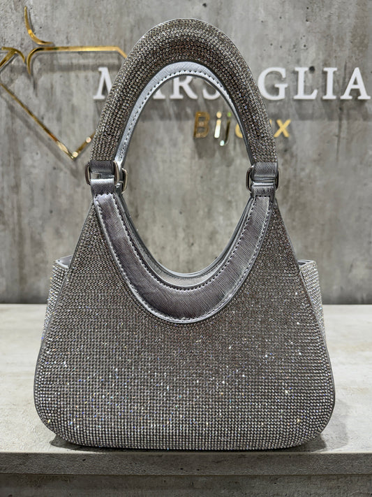 POCHETTE GLITTER RIGIDA ARGENTO