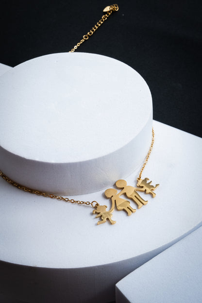COLLANA MAMMA,PAPÀ & 2 FIGLIE ORO