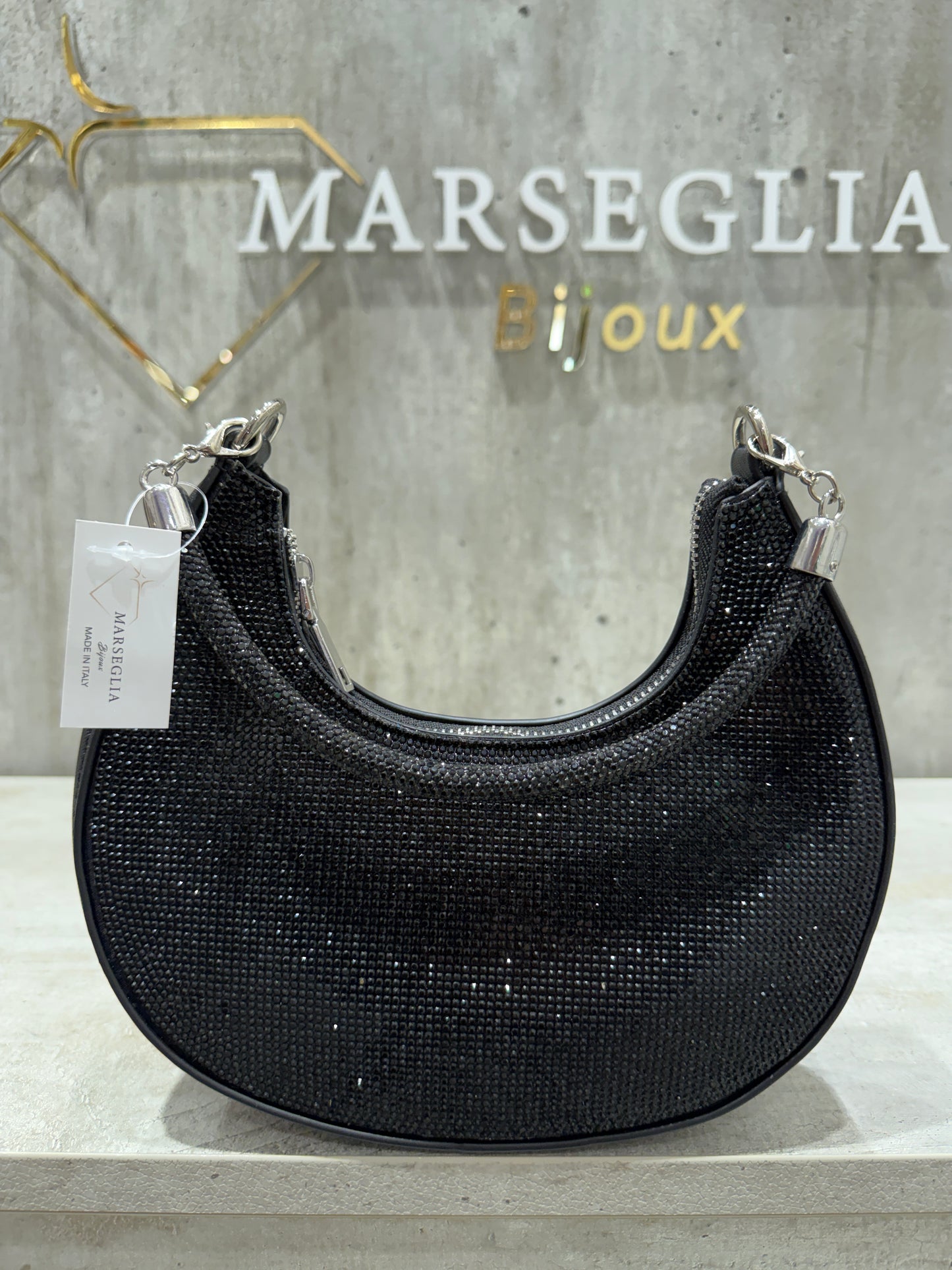 POCHETTE GLITTER NERA