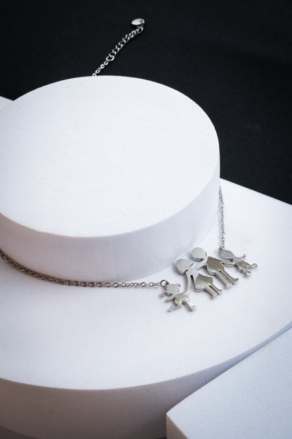 COLLANA MAMMA,PAPÀ,FIGLIA & FIGLIO ARGENTO