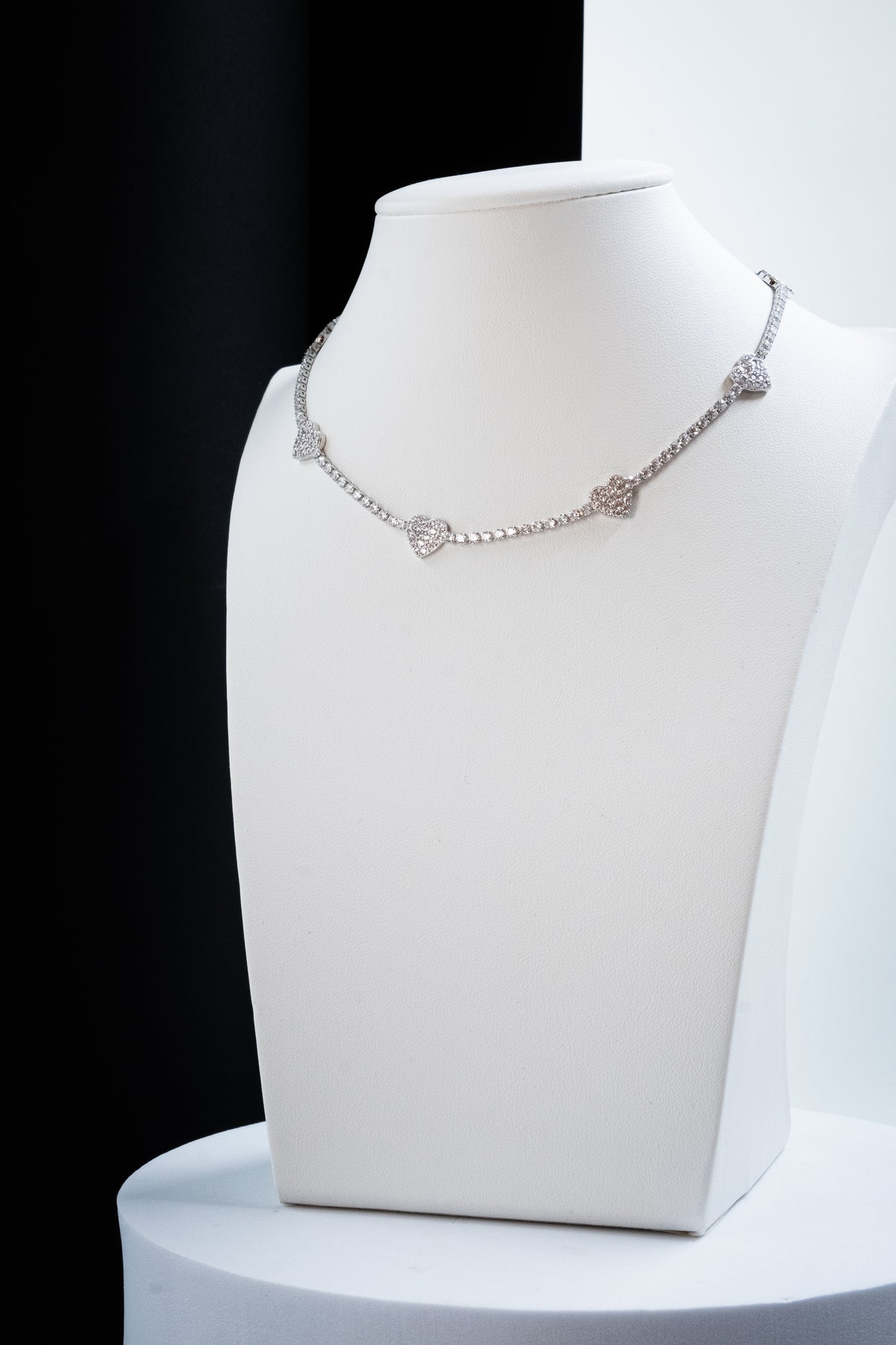COLLANA CHOKER TENNIS CUORI ARGENTO