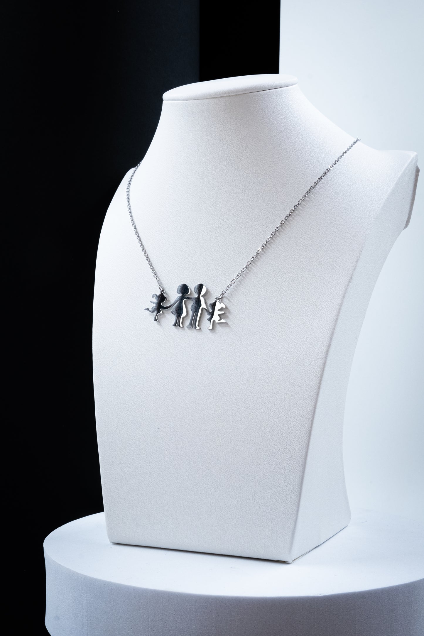 COLLANA MAMMA,PAPÀ & 2 FIGLIE ARGENTO