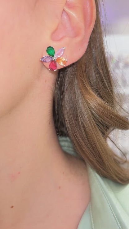 ORECCHINI FIORE ARGENTO & MULTICOLOR