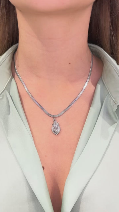 COLLANA SNAKE CUORE SACRO ARGENTO