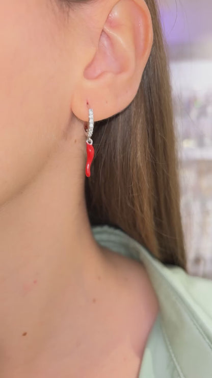 ORECCHINI CORNETTO ARGENTO & ROSSO