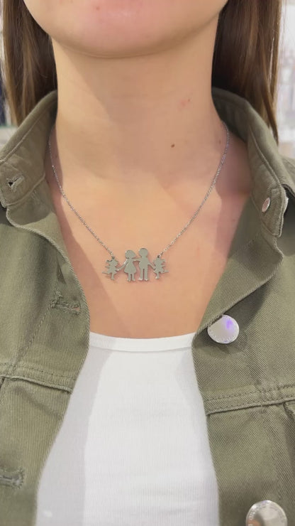 COLLANA MAMMA,PAPÀ & 2 FIGLIE ARGENTO