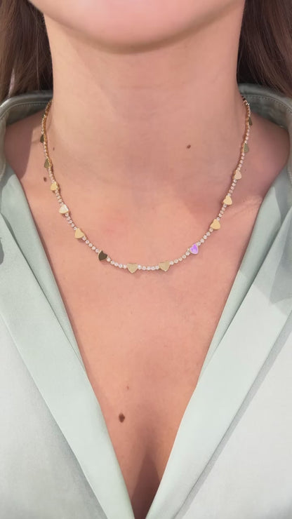 COLLANA TENNIS & CUORI ORO