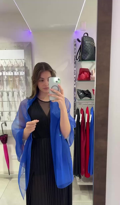STOLA ORGANZA LUREX BLU ELETTRICO