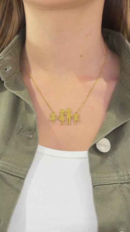 COLLANA MAMMA,PAPÀ & 2 FIGLIE ORO