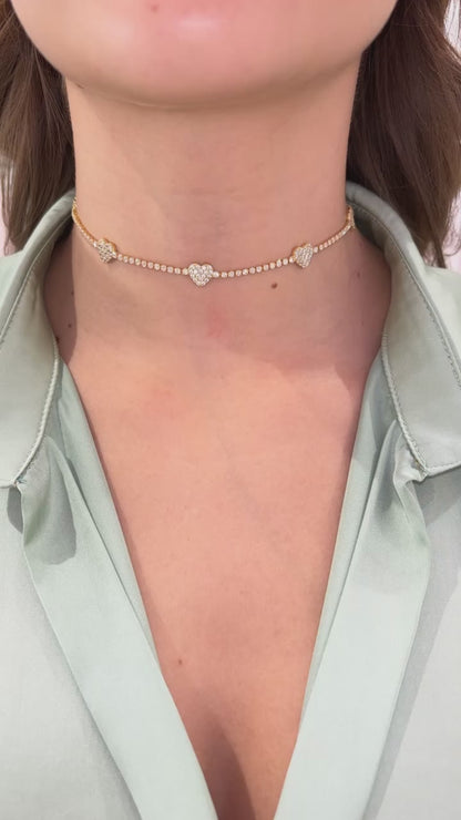 COLLANA CHOKER TENNIS CUORI ORO