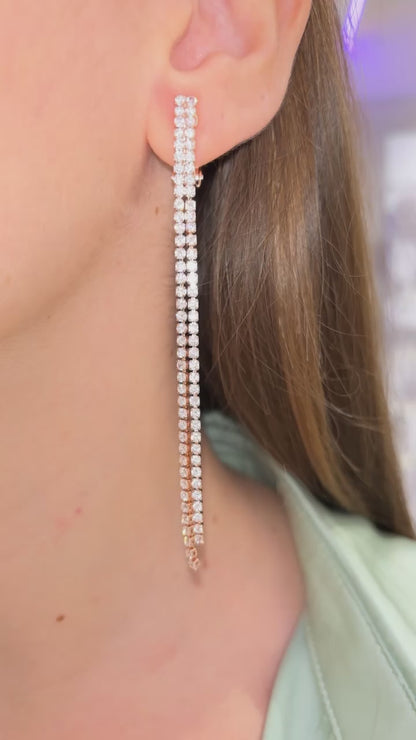 ORECCHINI CLIP 2 FILI STRASS ORO ROSA