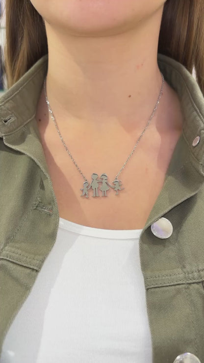 COLLANA MAMMA,PAPÀ,FIGLIA & FIGLIO ARGENTO
