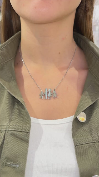 COLLANA MAMMA,PAPÀ & 2 FIGLI ARGENTO